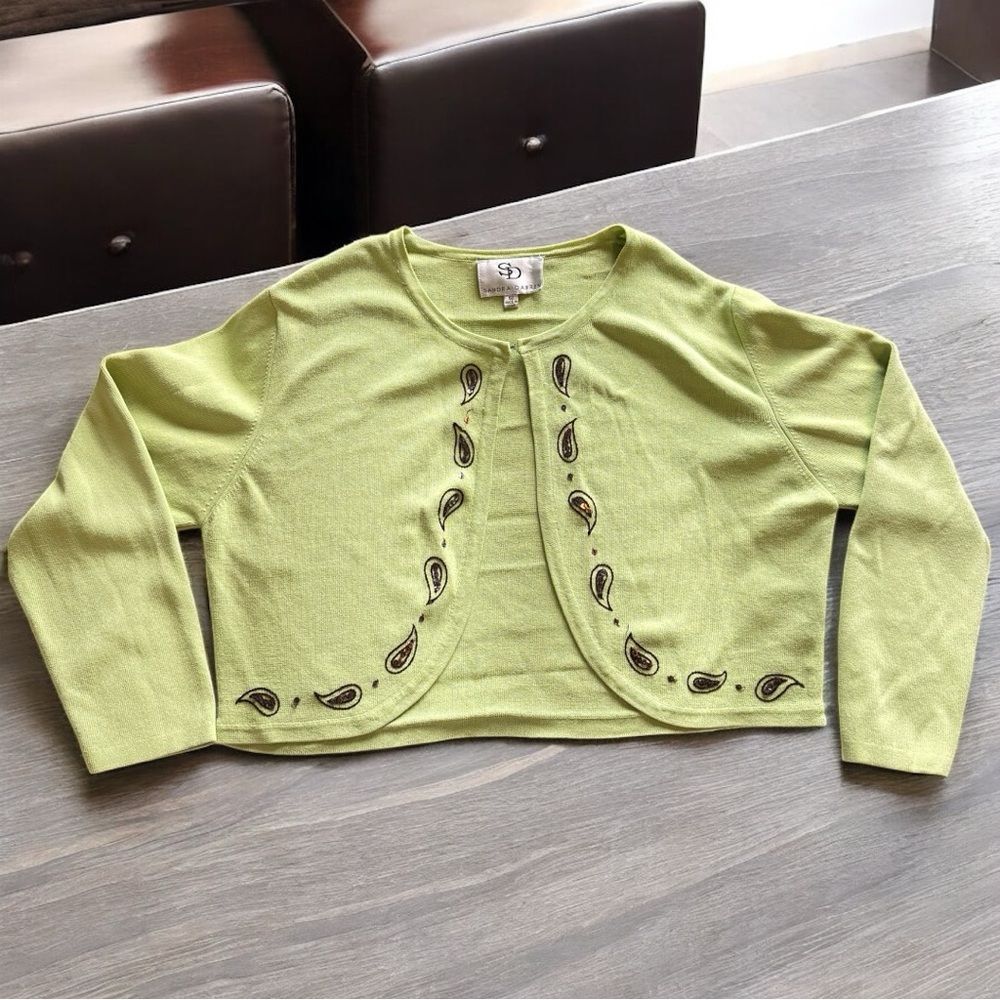 Sandra Darren Light Green Cardigan with Embroidery